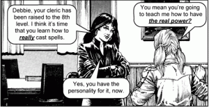 A page from "Dark Dungeons" by Jack Chick, 1984.  (In case you're wondering, this never happens)